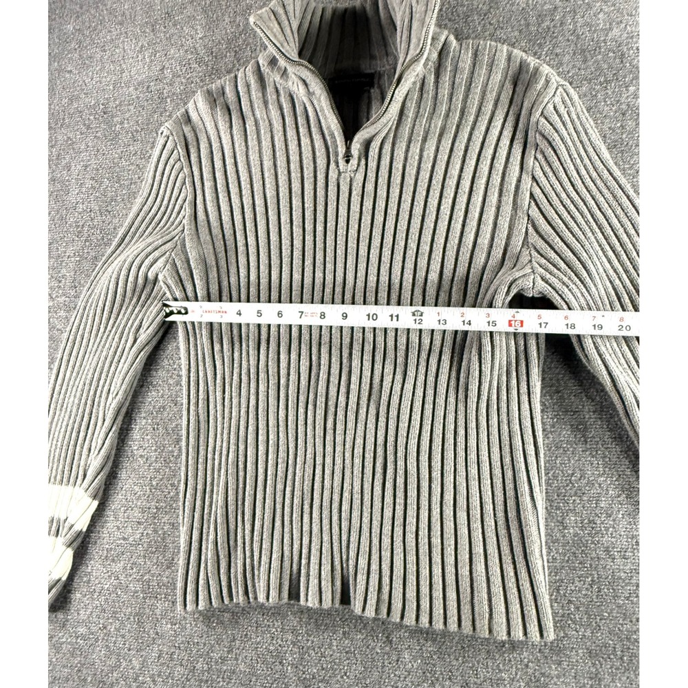 Banana Republic Mens Grey Ribbed Quarter Zip Sweater Varsity Stripe Large - Picture 3 of 5